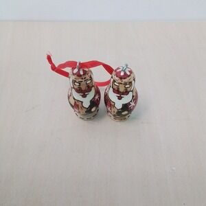 Two Matryoshka Nesting Doll Ornaments Santa Claus Red‎ Ribbon Christmas Holiday